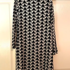 H&M Navy Blue & Cream Cougar Print 3/4 Length Midi Dress